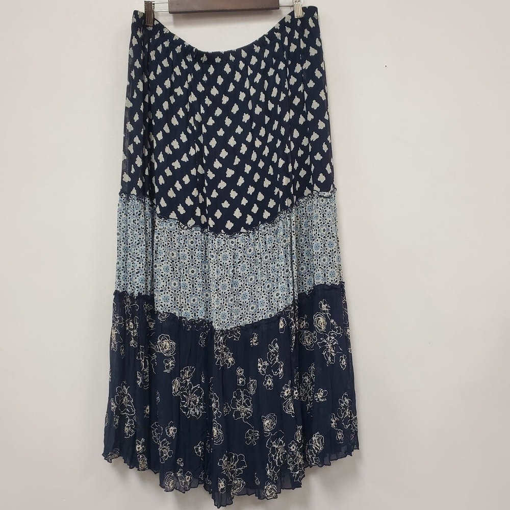 Jean Paul Richard Patchwork Maxi Skirt Size 1X Tiered Cottagecore Whimsigoth